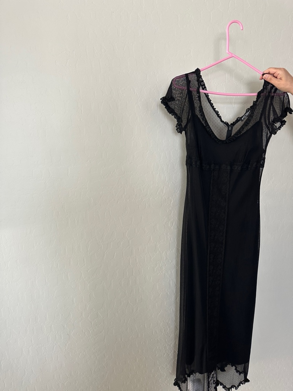 Betsey Johnson Black Sheer Lace Trim Chemise - Picture 1 of 3
